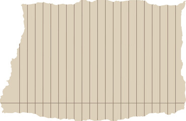 Torn sheet of lined notebook paper is floating on transparent background, flat design