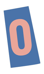 Peach stylized numeric zero is hovering over blue rectangle on transparent canvas in flat design