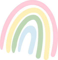 Showing flat design rainbow with four uneven arches in pastel tones on transparent background