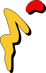 Large yellow splash and smaller red blob are floating on transparent flat design with bold shadows