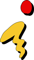 Flat design is featuring red circle floating over yellow organic shape on transparent background