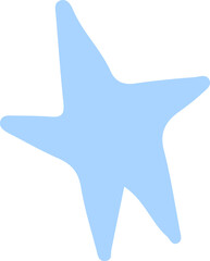 Abstract light blue star-like shape is floating centrally on transparent background in flat design