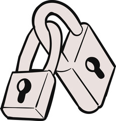 Pair of padlocks is being shown in flat design with overlapping shackles and transparent background