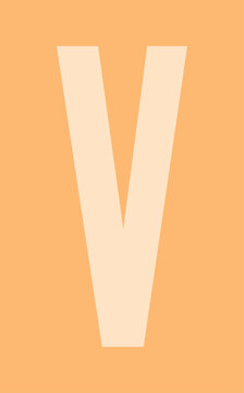 Fototapeta Minimalist graphic is showing pale cream letter V on peach block with transparent background