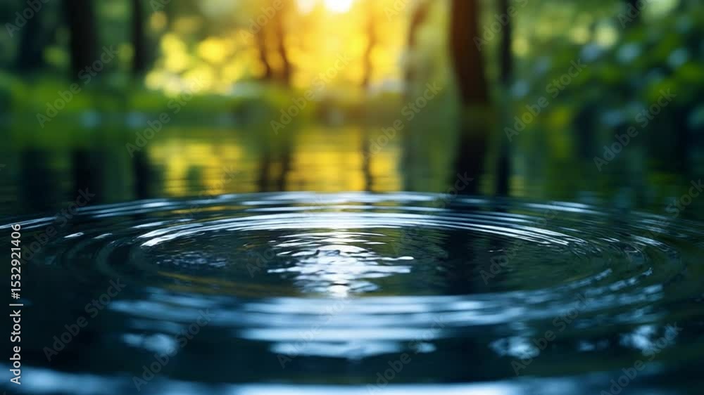 Poster water ripple in the sunlight: a serene close-up view of a water surface, as concentric ripples grace