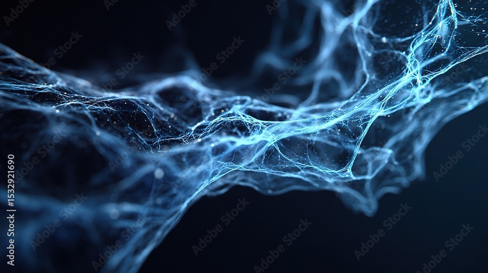 Poster abstract blue particles with observer effect in digital space