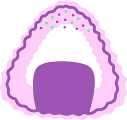Flat abstract arch design is displaying purple block, wavy pink border, mint dots, transparent
