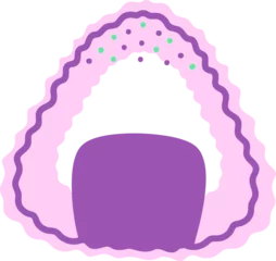 Fotobehang Flat abstract arch design is displaying purple block, wavy pink border, mint dots, transparent © vectorfusionart