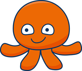 Flat stylized octopus character is floating on transparent background, with bright orange limbs