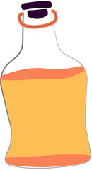 Flat design bottle is showing clear background with purple stopper, orange ring and yellow liquid
