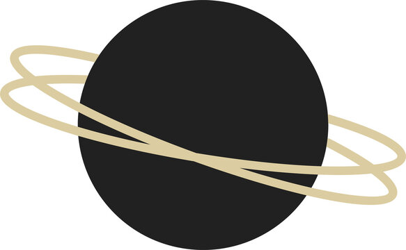 Naklejki Minimal art is showing ringed planet with dark gray circle and beige rings, transparent background