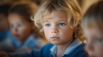 Children learning with computers in a modern classroom setting