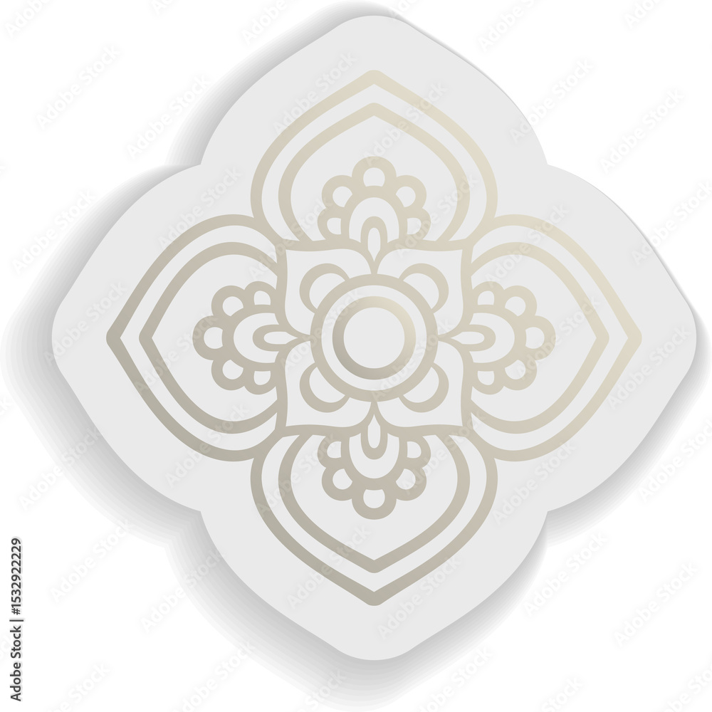 Poster symmetrical floral mandala graphic is floating on transparent background with subtle drop shadow