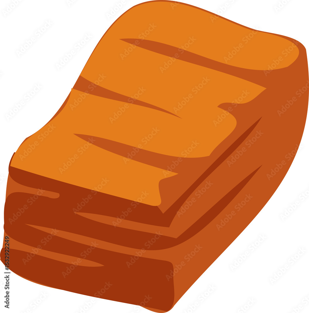 Poster orange-brown block is floating in flat style on transparent background showing grain markings