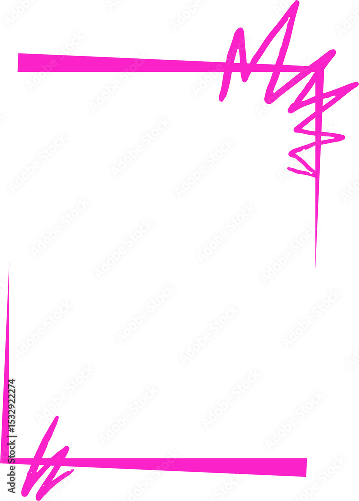 Poster abstract frame is using freehand lines, featuring magenta scribble corners on transparent backdrop