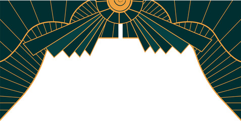 Flat design border is featuring fan motifs and radial lines on transparent background, copy space