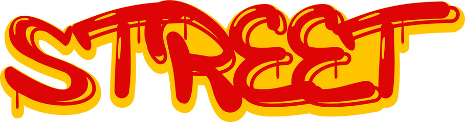 Graffiti-style STREET text is showing red fill, yellow outline plus drips on transparent background