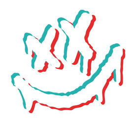 Showing dripping graffiti-inspired X eyes and arrow grin in red-teal shadows on transparent layer