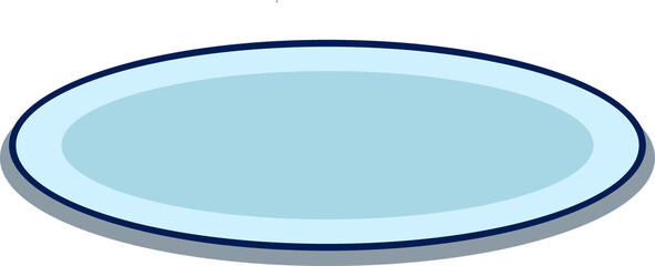 Stylized oval dish sitting on transparent background, showing light blue fill, navy rim, copy space