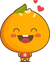 Fotobehang Orange character is wearing red shirt, displaying green leaf and hearts on transparent background © vectorfusionart