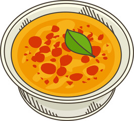 Orange soup bowl is being shown in vector illustration with pepper spots, transparent background