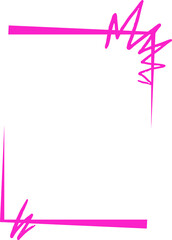 Abstract frame is using freehand lines, featuring magenta scribble corners on transparent backdrop