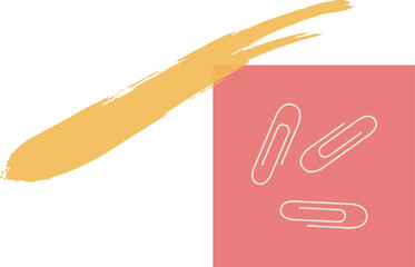 Flat design is showing orange paint stroke and white paperclip outlines on transparent background