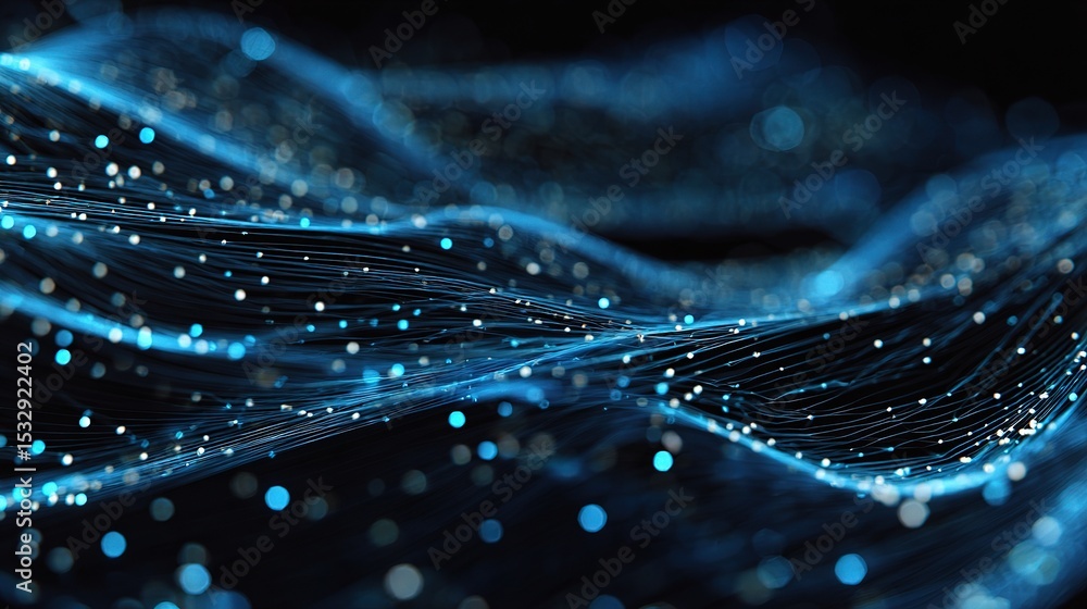 Poster abstract blue mesh with rotating lines and high-tech design elements