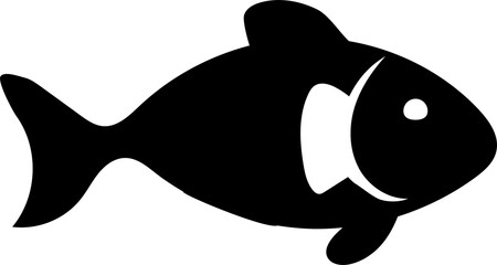 Flat design fish floating on transparent background, showing tail fin, dorsal fin, white gill