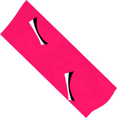 Abstract magenta shape is tilting in flat art with monochrome eye marks on transparent background