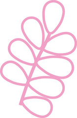 Stylized botanical motif is showing minimalist flat pink branch outline on transparent background