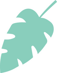 Abstract leaf with lobed cutouts is floating diagonally on transparent background in flat design