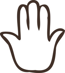 Depicting stylized open hand outline forming thick brown continuous line, transparent background