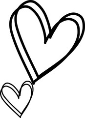 Two hand-drawn heart icons are appearing on transparent canvas, in simple black line sketch style