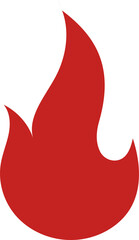 Showing stylized red flame in flat vector with transparent background featuring curved fire tongues