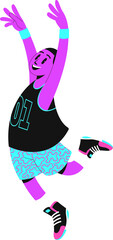 Basketball player is soaring in flat design with jersey 01 and wristbands on transparent background