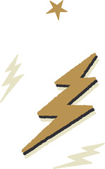 Stylized lightning bolts and small star are floating on transparent background in flat design