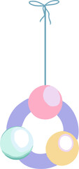 Flat design ornament is floating on transparent background, with lavender ring and pastel spheres