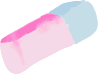Dual-colored pencil eraser is being shown in flat style with pink and blue, transparent background
