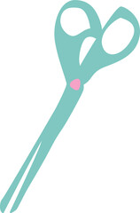 Open scissors floating on transparent backdrop, showing elongated blades and curved teal handles