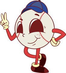 Cartoon baseball mascot is posing with blue cap on transparent background in flat design