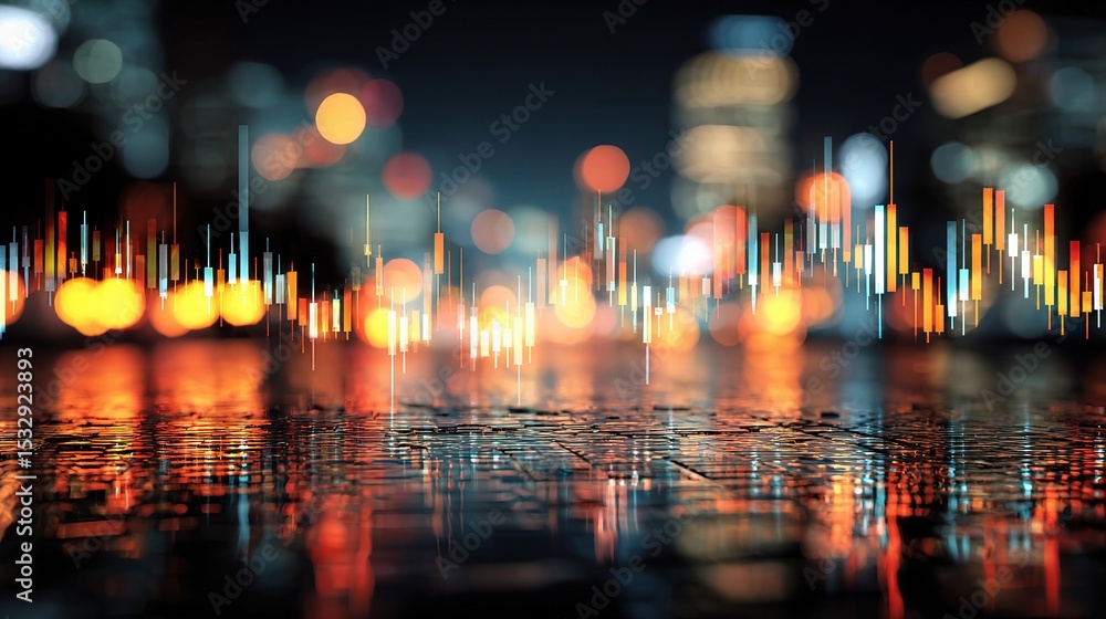Poster abstract glowing visualization of forex market with floating elements