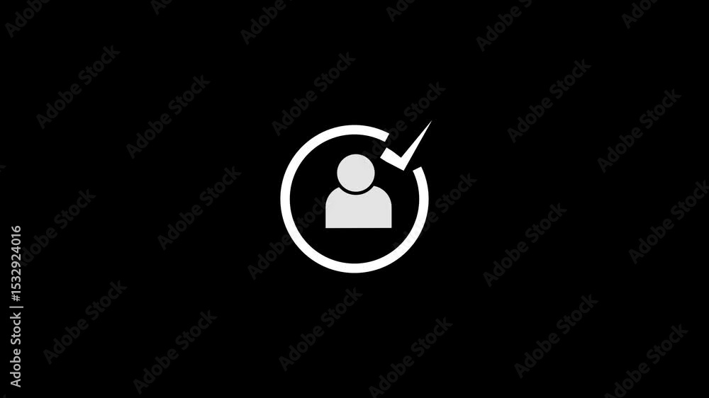 Aufkleber profile icon animation with tick mark icon. profile and tick mark icon animation. on a black backgro