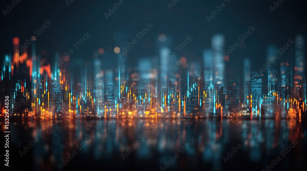 Poster abstract glowing visualization of forex market with merging elements