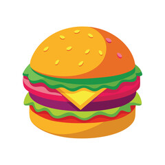 Vibrant Digital Painting of a Cheese Burger with Yellow Cheese Green Lettuce and Red Tomato