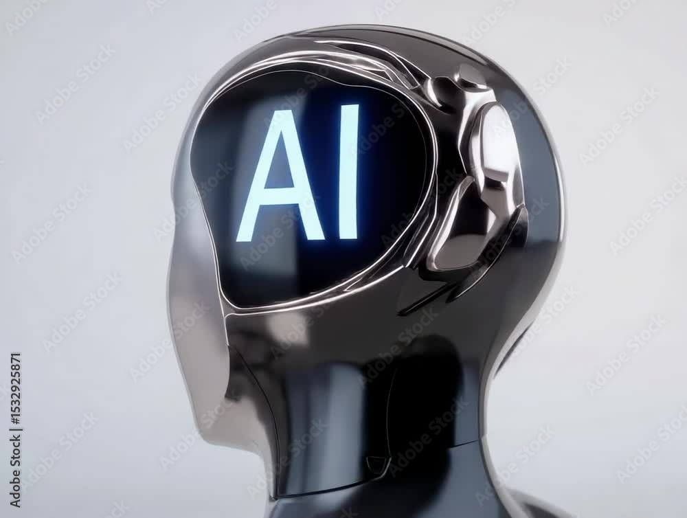 Aufkleber innovative ai technology showcased through a futuristic robotic head with illuminated brain features