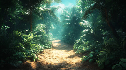 Obraz premium Sunlight Path Through Tropical Jungle