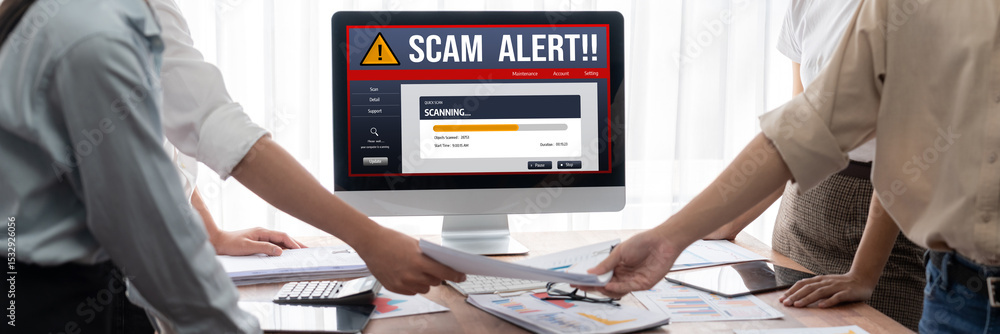 Poster cyber security software show alert of cyber attack for protection brisk. danger from virus, phishing