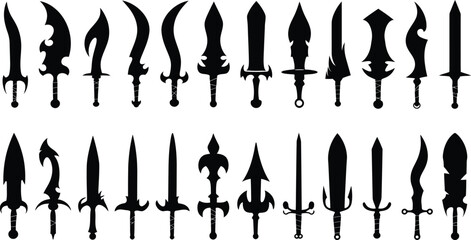 Fantasy Sword Silhouettes Vector Icon Collection