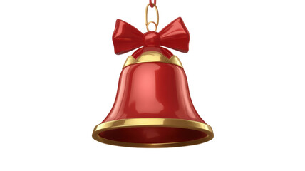 Traditional festive Christmas bell with ribbon decoration isolated on white background